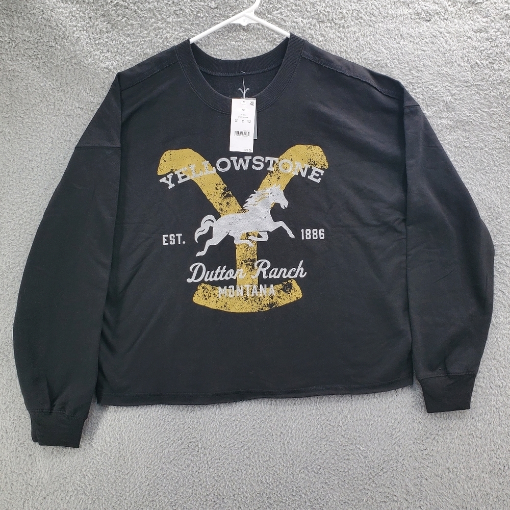 Yellowstone Dutton Ranch Women's Crop Sweatshirt NWT Black
